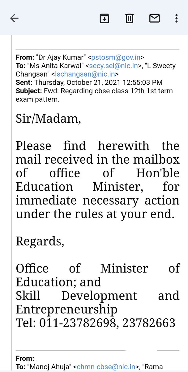 ShriPutin's tweet photo. Today I received mail from (Dharmendra Pradhan) Education minister personal assistant ( PA) official mail I'd : - pstosm@gov.in

I request every student please mail on this mail I'd to PA of Education Minister.
#OnlineExamForCBSEandICSE
#OnlineExamsForCBSEandICSE
#cbseterm1online https://t.co/FnVO4OmE8v