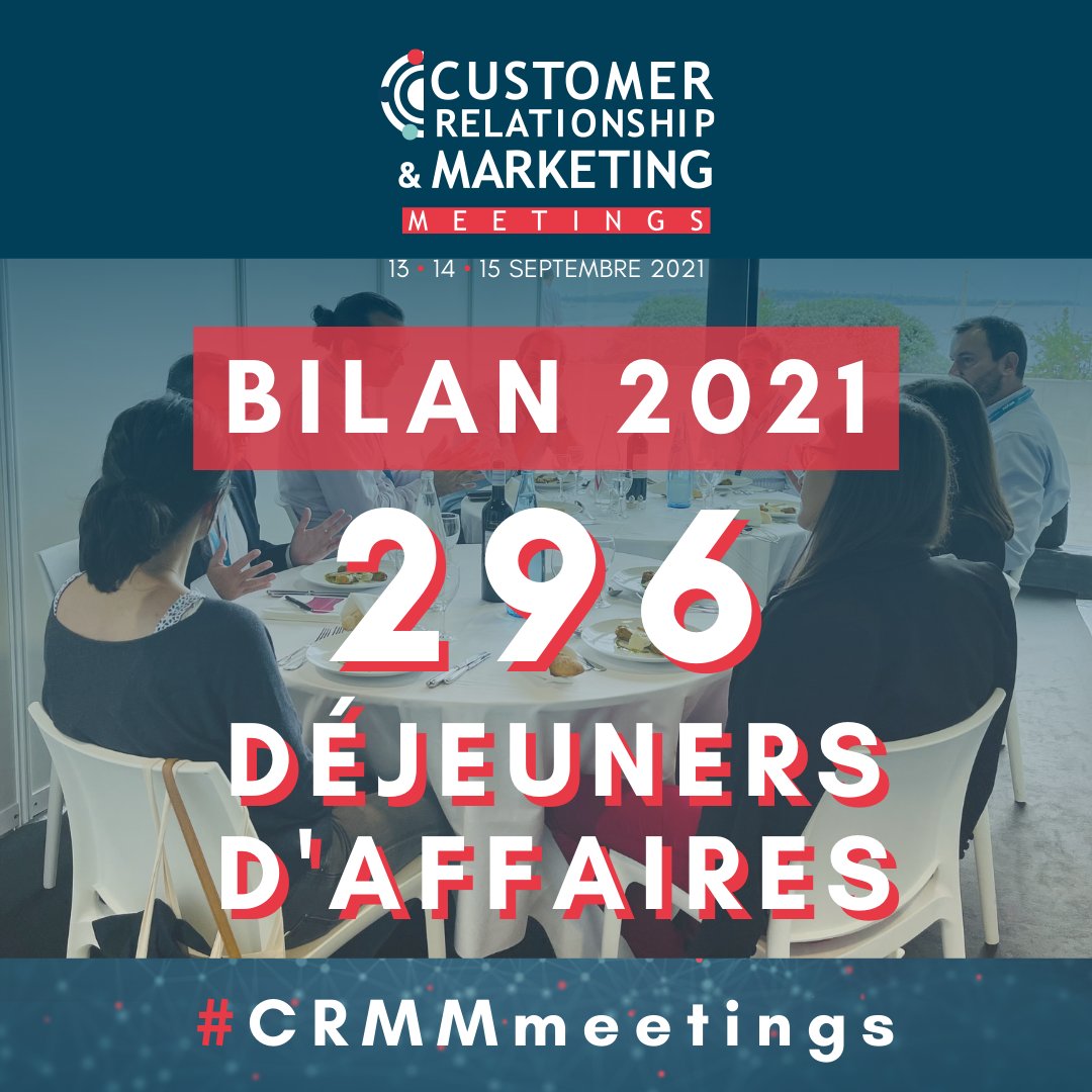 #Bilan2021 des #CRMMmeetings !
Nous avons eu le plaisir de proposer 296 déjeuners d'affaires entre exposants et Top Décideurs de la #RelationClient et du #Marketingdigital !

Rejoignez notre prochain rendez-vous du 13 15 septembre 2022→ …lationship-and-marketing-meetings.com/exposer

#B2B  #networking