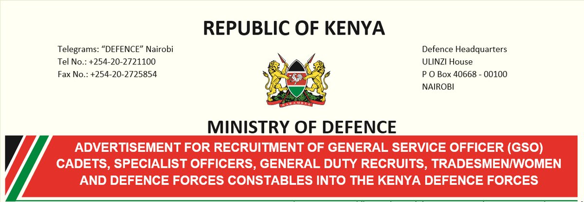 kdfinfo's tweet photo. WARNING. The Kenya Defence Forces’ recruitment drive is FREE TO ALL eligible candidates. Report malpractices and any suspicious activities to the nearest Police Station or Military Camp or call the following Hotline numbers: 0726419709/0120300595.

https://t.co/2hGIbhuMTQ https://t.co/pkx3VTo0T9