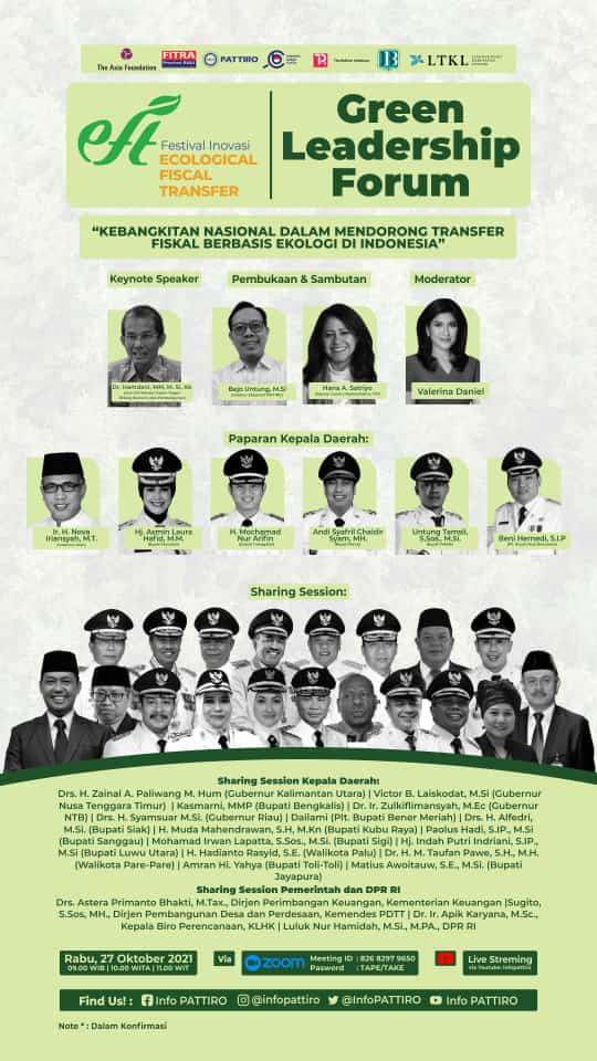 Yuk, Bergabung dalam Diskusi menarik ini 
👇👇👇
GREEN LEADERSHIP FORUM 
"Kebangkitan Nasional dalam Mendorong Transfer Fiskal Berbasis Ekologi di Indonesia"
jangan lupa catet tanggalnya yaa. 😊😊