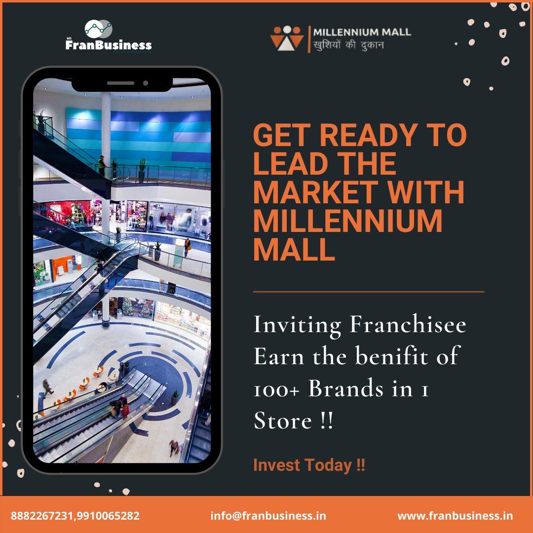 business_fran's tweet photo. Millennium Mall (P) Ltd. brings thoughtfully curated international and national brands to the Indian hinterland. 
Join the Retail Market with a leader. 
#franchise #FranchiseBusiness #franchiseopportunities #branding #brand #BrandExpansion #expanding #expandindia #franbusiness https://t.co/AC2El8Nqqb