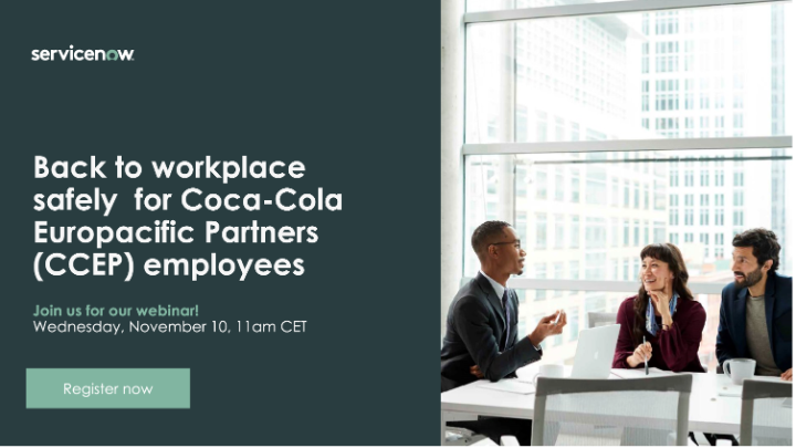 pentik's tweet photo. Join us to learn how Coca-Cola Europacific Partners (CCEP), the world's largest Coca-Cola bottler, used #ServiceNow to respond “at warp speed” across many countries to facilitate a safe, careful return to work https://t.co/7yaTOGLbgm https://t.co/KKB5exB7pH
