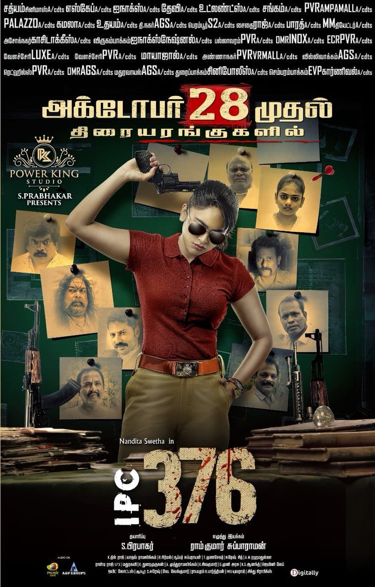 sathishmsk's tweet photo. .@Nanditasweta's Cop thriller #IPC376 , releasing this October 28th in theatres!

#RamkumarSubbaraman @Prabhakarpkstud #PowerKingStudio @itzRajeshMusic @nirmalcuts @AandPgroups @MangoMusicTamil @digitallynow @proyuvraaj https://t.co/81H4SHUB15