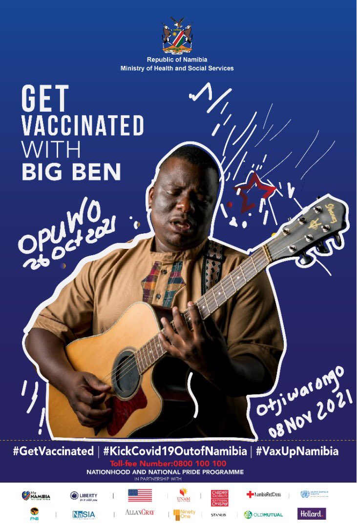 NNPCampaign's tweet photo. Moro moro! Join us in Opuwo and Get Vaccinated with Big Ben today, 26th October with a day filled with Music, Quizzes, Prizes and More activities.
#MyNamibiaMyCountryMyPride #KickCovid19OutofNamibia #VaxUpNamibia
#GetVaccinated https://t.co/oqkqsV6K5v