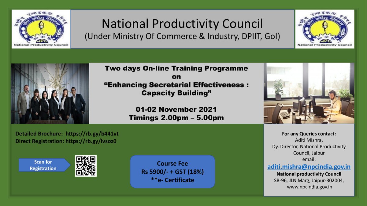 aditimishra821's tweet photo. #RegisterNow #OnlineTrainingPrograms #November2021
@DIPPGOI @DoC_GoI @CimGOI @CareerBuilder @COVIDNewsByMIB @CareerArc @Naukri @MonsterJobs @ShineJobStop @LinkedIn @Glassdoor @minmsme @MSDESkillIndia @EduMinOfIndia @OfficeOfRSP @PsuWatch @MoHFW_INDIA
@minmsme @ntpclimited https://t.co/V47zPXXLai