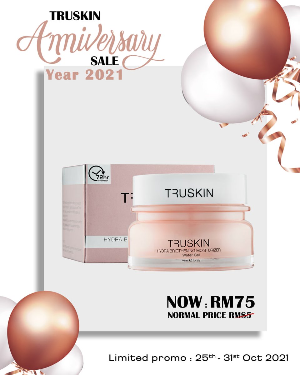 trulookshq's tweet photo. Buat peminat Truskin Moisturizer Fullsize, berita baik, sempena ANNIVERSARY TRUSKIN yg ke-2, korang semua boleh nikmati DISKAUN RM10! 

Bermula 25/10 - 31/10/2021 (7hari shj)
Woww! 

Cepat grab, jgn terlepas nnt rugi😘 https://t.co/vkVOgobR03