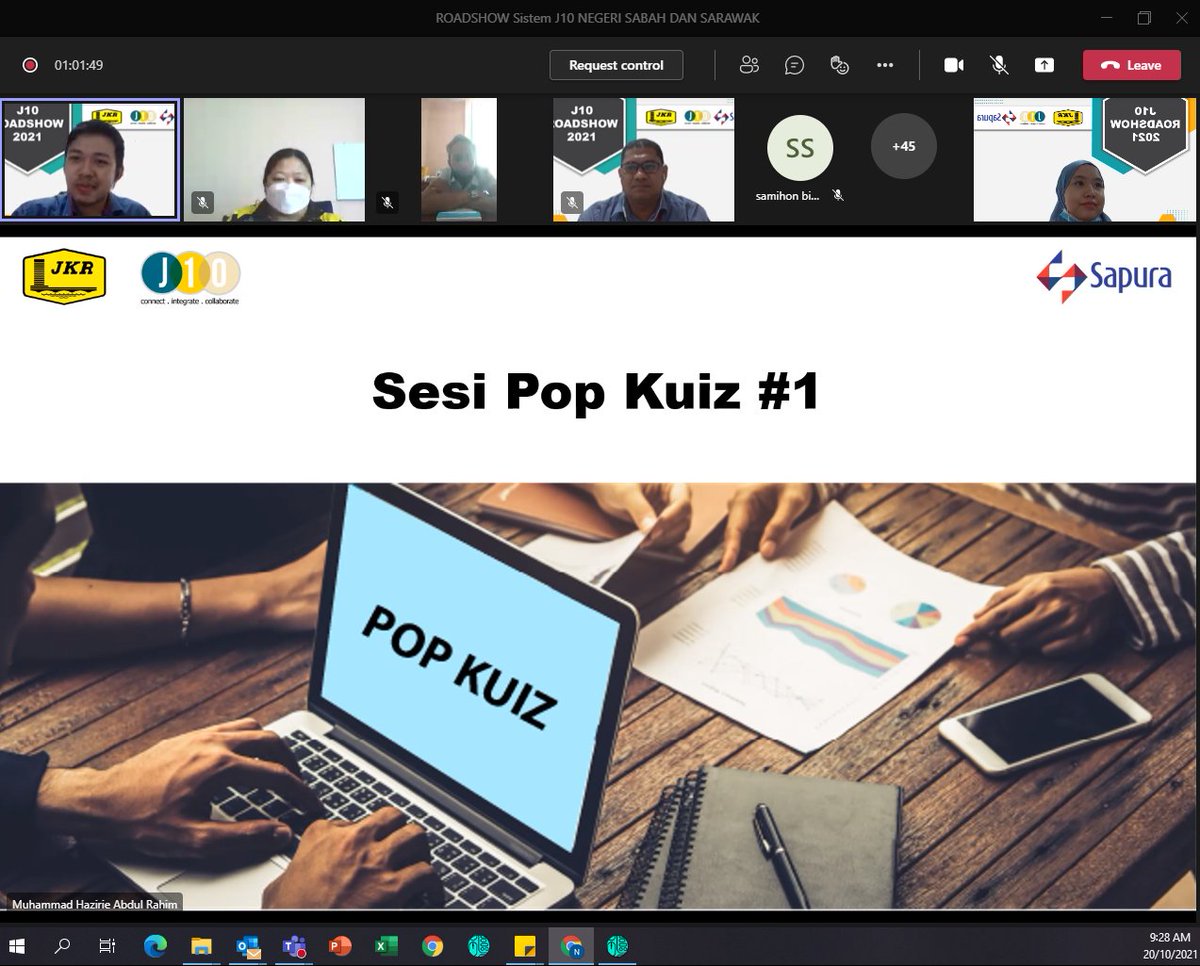 J10Jkr's tweet photo. 20 Oktober 2021 – J10 Roadshow Zon Sabah, Sarawak dan Labuan telah berlangsung secara di atas talian melalui Platform Microsoft TEAMS. Sesi ini  dihadiri oleh pegawai-pegawai JKR dari tiga (3) negeri iaitu Sabah, Sarawak dan Labuan. Terima kasih kepada semua pegawai yang terlibat https://t.co/C7BuUGpHu3