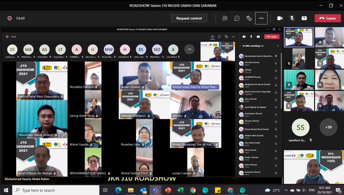 J10Jkr's tweet photo. 20 Oktober 2021 – J10 Roadshow Zon Sabah, Sarawak dan Labuan telah berlangsung secara di atas talian melalui Platform Microsoft TEAMS. Sesi ini  dihadiri oleh pegawai-pegawai JKR dari tiga (3) negeri iaitu Sabah, Sarawak dan Labuan. Terima kasih kepada semua pegawai yang terlibat https://t.co/C7BuUGpHu3