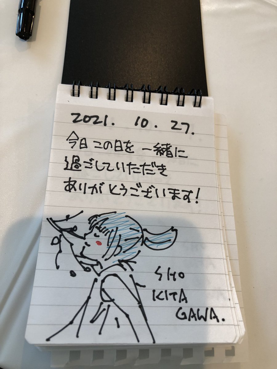 お客様との対応をしていない隙を見つけてシコシコ描いているこれは、明日のミニライブの時参加してくださった方々に配るちょっとしたメモリアルイラスト。 