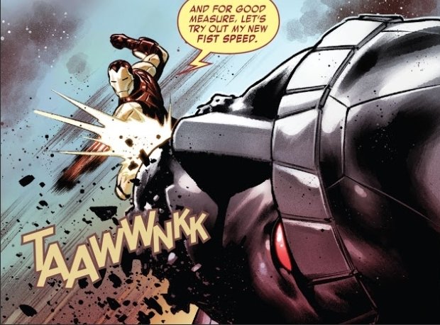 @FistsOfFate with the addition of adding a set of boosters to the back of his forearm. The speed and power of the punch. 

That was his answer. A punch to send him across the building and through the wall to the next room.