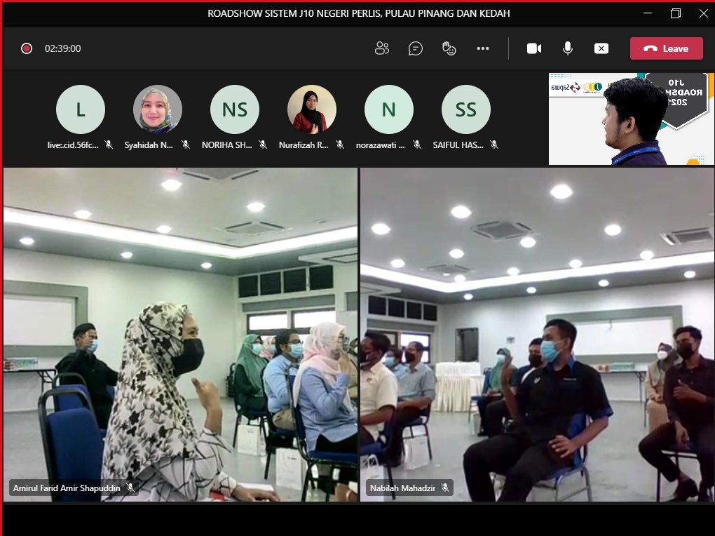 25 Oktober 2021: J10 Roadshow Zon Utara telah berlangsung secara bersemuka dan atas talian melalui Platform Microsoft TEAMS. Sesi ini telah dihadiri oleh pegawai-pegawai JKR dari tiga (3) negeri iaitu Perlis, Kedah dan Pulau Pinang. Terima kasih kepada semua pegawai yang terlibat