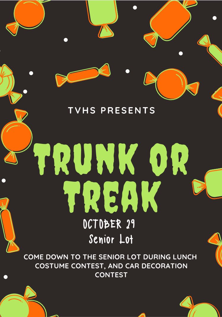 It is almost HALLOWEEN get excited!! Make sure you wear your costume to school this Friday!! SENIORS don’t forget to decorate your cars and bring candy for the rest of the student body for lunch time!! 🧡🧡 #trunkortreat