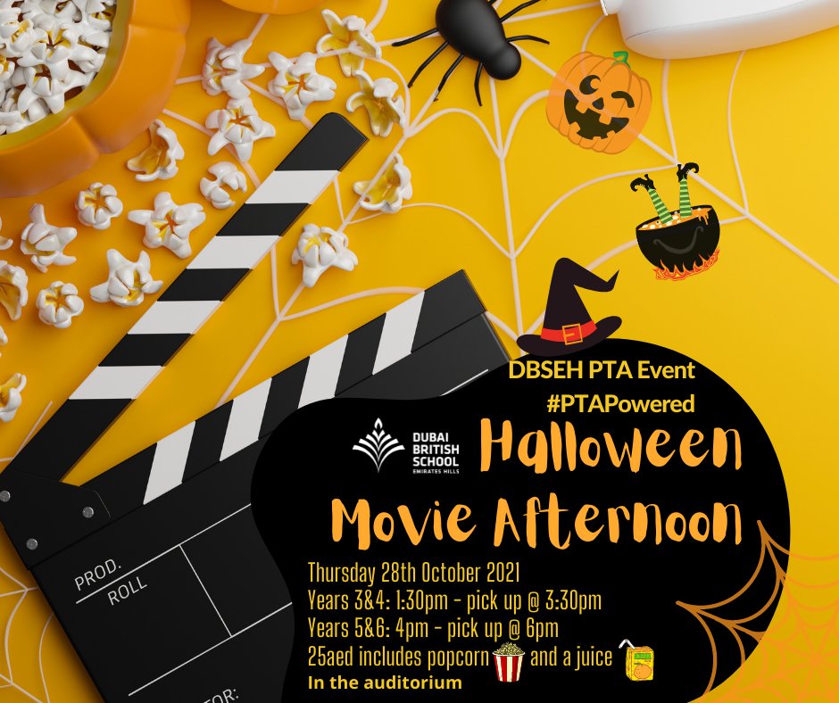 DubaiBritishEH's tweet photo. We're excited to see all your spooky Halloween costumes on Thursday!
The PTA will be treating Years 3-6 with a Halloween movie after school...don't forget to buy your tickets by Tuesday 26 October, places are limited! #PTAPowered #BeginsAtDBSEH https://t.co/O8EgRjinYg