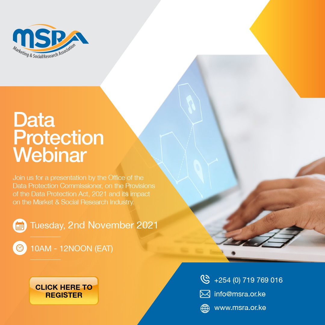 MSRAAfrica's tweet photo. How does the data protection law affect the market and research Industry in Kenya? MSRA hosts the  @ODPC_KE for a virtual presentation on the Kenyan General Data Protection Regulations, 
Register here to attend >>>https://t.co/70Wr2a1XEM
#MSRAevents
#DataProtectionActKE
#Research https://t.co/SGW1Ogc2yz