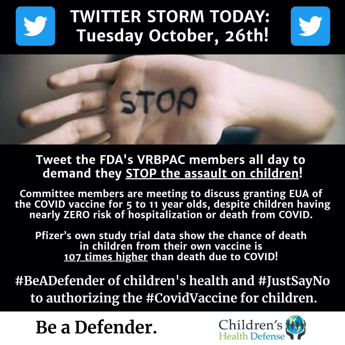 ChdFlorida's tweet photo. Inundate them. Never our children. They are not your test subjects. No means no!  @DrPaulOffit @SwamyGeeta @PaulSpearmanMD
@anditwitts @PergamIC @ProfAOFuller
@JamesEKHildreth @levy_o @DrWoodcockFDA
@CDCDirector @FDA @US_FDA @CDCgov
@Pfizer @moderna_tx @JNJNews https://t.co/TOJZFxJVbZ