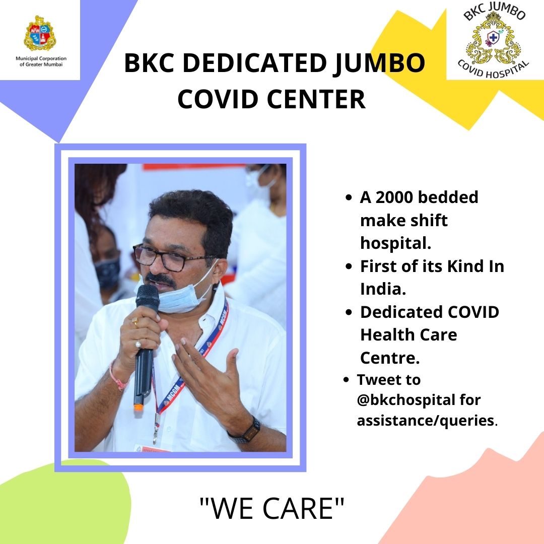 bkchospital's tweet photo. BKC JUMBO DEDICATED COVID HOSPITAL
Contact us
Helpline: 022-68502100
Email ID: bkccovidhospital@gmail.com
@mybmc @CMOMaharashtra @AUThackeray @DrRajeshdere @KishoriPednekar @TOIIndiaNews @TOIMumbai @abpmajhatv @ABPNews @ndtv @BKC @VACCINATION @COVID19 @IMMUNIZATION
 #VACCINATION https://t.co/heV2z8dl6V