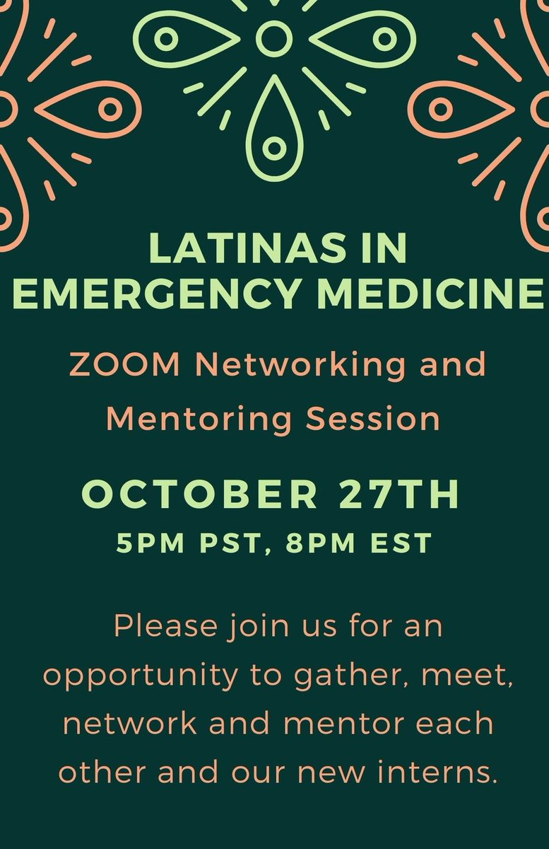 We are hosting a Meet and Greet for Latinas in EM on October 27th at 5PM PST (8pmEST). The goal is to welcome the new Latinas in EM interns, to meet each other, and provide mentoring with issues commonly faced by Latinas in EM. See details in the comments.