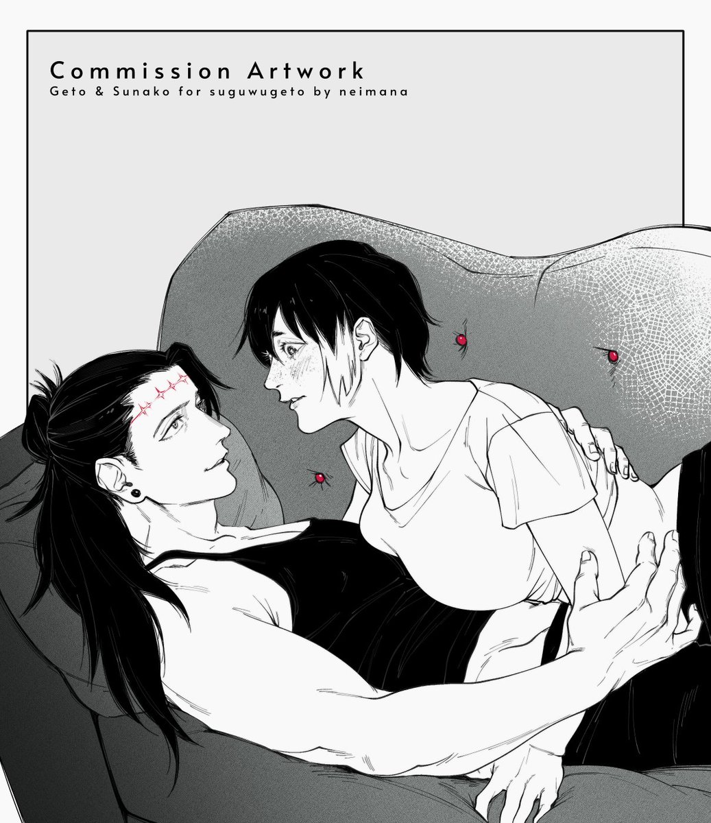 Commission for @suguwugeto, their OC Sunako(💖) & Geto, thank you for working with me 🥺