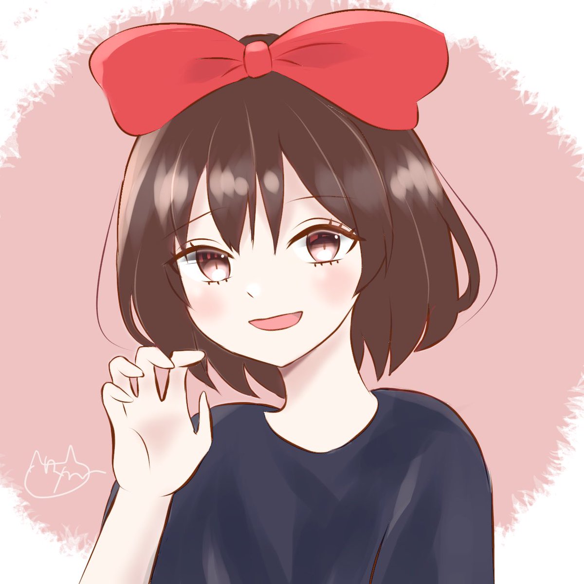 kiki (majo no takkyuubin) 1girl solo bow hair bow brown hair red bow smile  illustration images