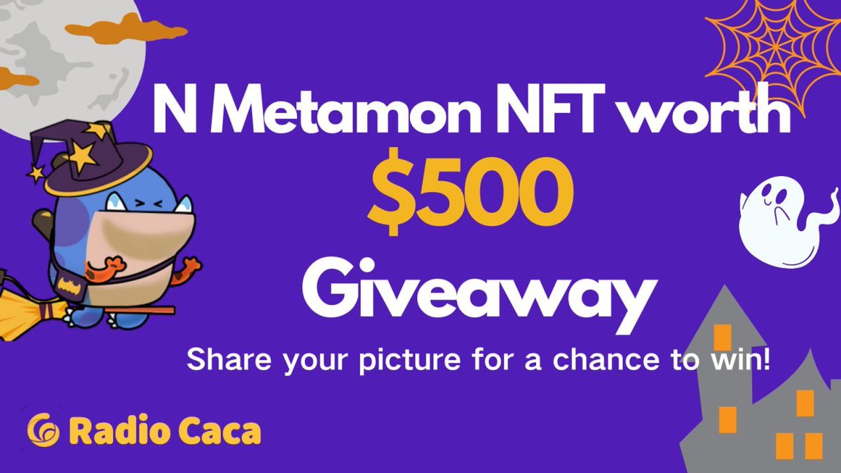 🎃TRICK or 1 Metamon?
It’s time to get spooky!
Post an original #Metamon-themed Halloween photo for the chance to win 1 Metamon (only 1 winner).
Rules:
👻Follow <a href="/RadioCacaNFT/">Follow @RACA_3</a> <a href="/USMverse/">USMLab.bab</a> @USMchain 
👻RT, Like, Tag 3 friends
👻Join: t.me/RadioCaca 
👻Due by: Oct 31 8 AM UTC