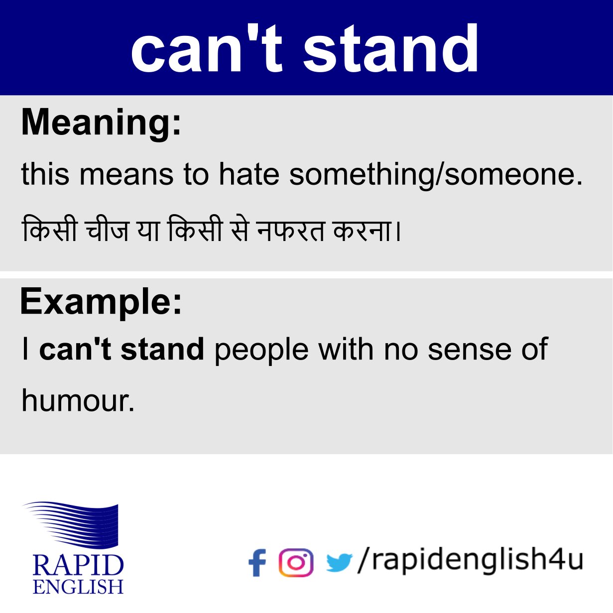 Rapid English on X: Make use of the phrase can't stand in your