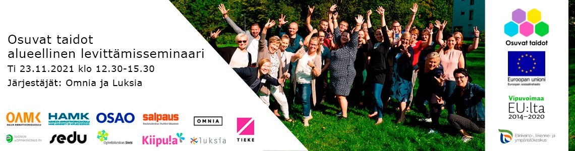 #OsuvatTaidot-levittämisseminaarissa tutustutaan osaamismerkistöön ja merkkien myöntämiseen sekä kuullaan <a href="/luksiafi/">Luksia</a>:n ja <a href="/Omniasome/">Omnia</a>:n kokemuksia merkistön käyttöönotosta. Lisäksi <a href="/IlkkaHalava/">Ilkka Halava</a> kertoo tulevaisuuden työelämän murroksesta ja osaamistarpeista.

tapahtumat.tieke.fi/event/m70vr