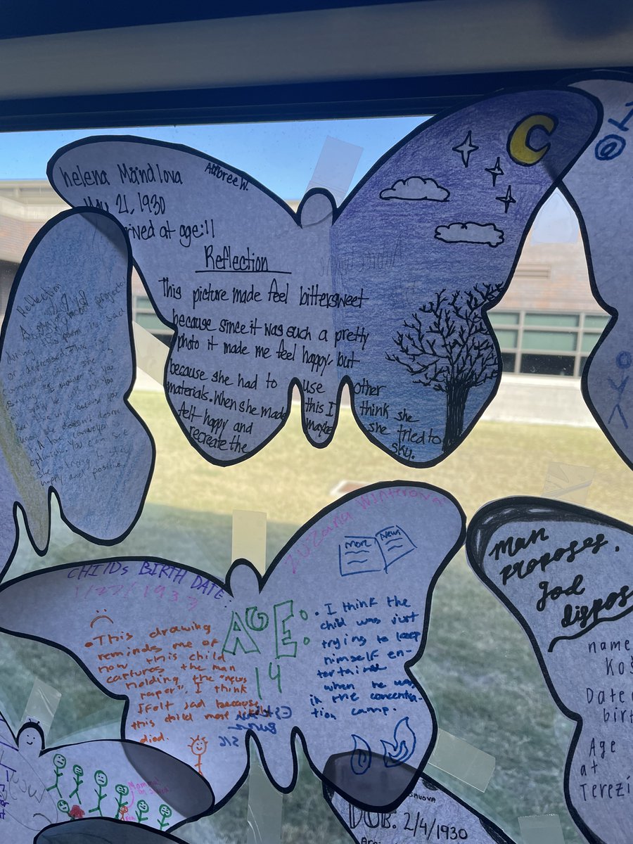 mil_fertitta's tweet photo. Unit 2: What can we learn from the past? 
Students kick started our unit by reading and analyzing literature and art from adolescent victims of the Holocaust. Thank you @ButterflyPJCT for this unique and impactful learning experience! @FISD_PearsonMS #patriotstrong #patriotpeople https://t.co/CAqBuq0j8b