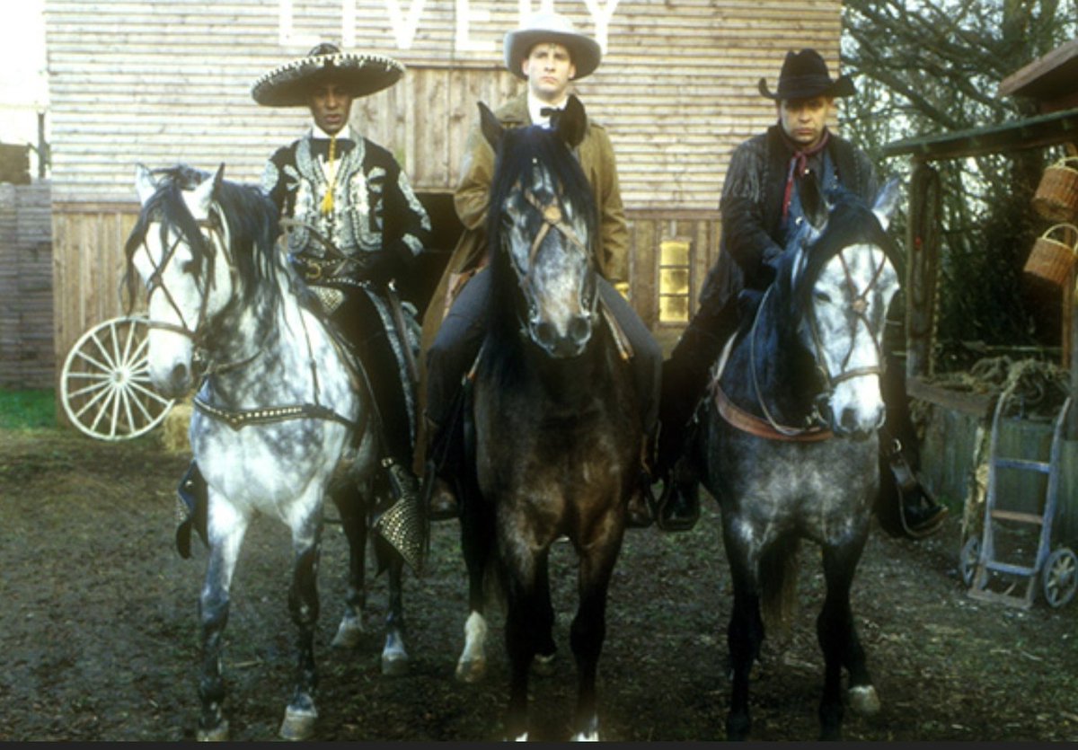 CBarrieFans's tweet photo. Okay homeboys, let's posse! #reddwarf #chrisbarrie #craigcharles #dannyjohnjules #gunmenoftheapocalypse #cowboys https://t.co/P9iCw79F0b