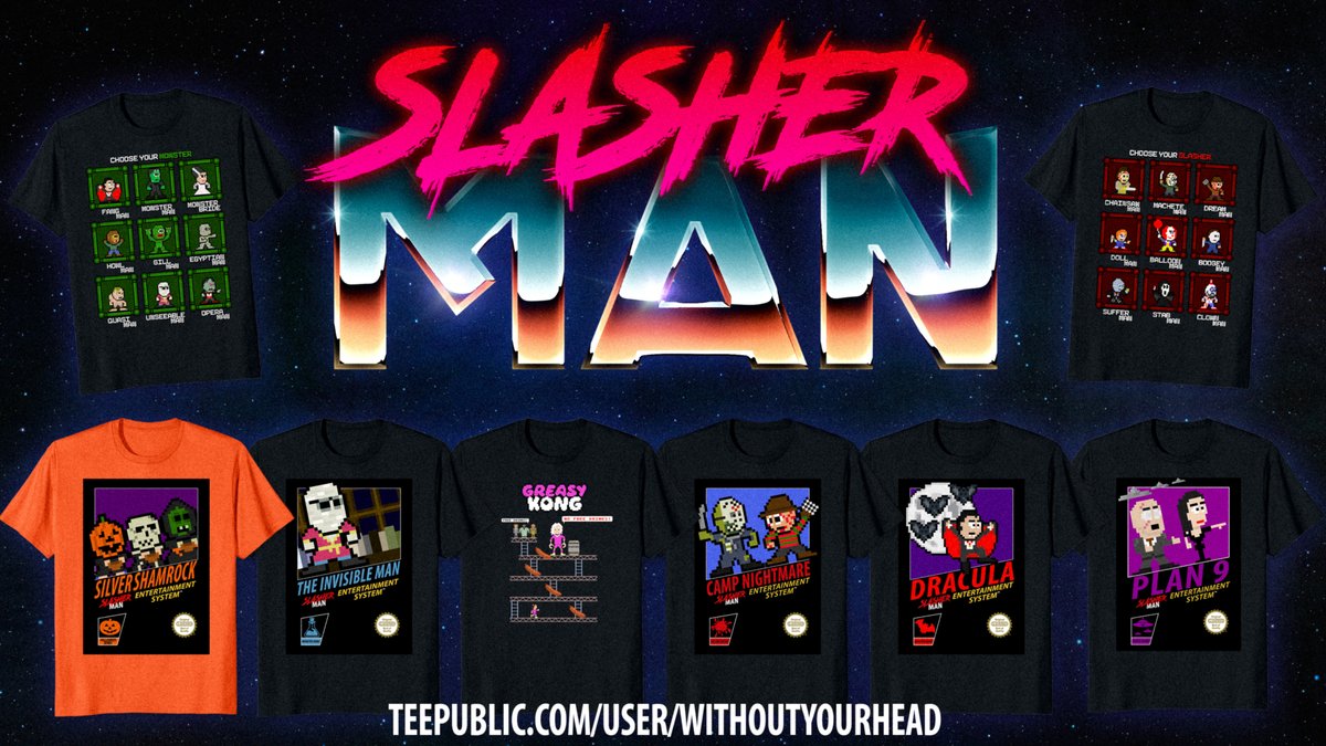 WithoutYourHead's tweet photo. Get your Slasher Man tees today now in life like 8 bit graphics of your favorite horror icons!

https://t.co/vrykknSTaP
#Retro #8Bit #Slasherman #RetroGaming #PixelArt #HorrorIcons https://t.co/B4mA3F1xSW
