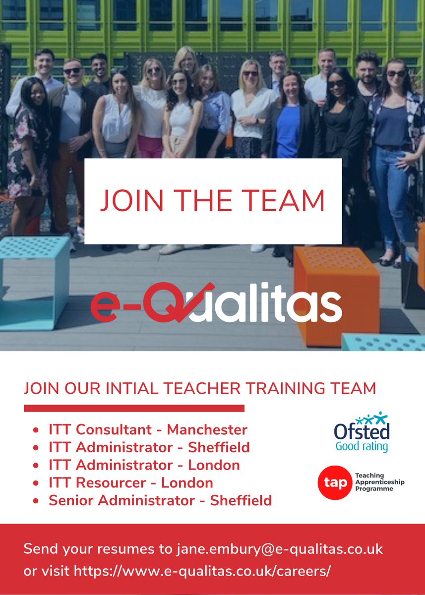 e_qualitas's tweet photo. Join e-Qualitas!
We are looking for talented and passionate people to join our highly successful and growing team. 
Apply here: https://t.co/TJfHnIXGJu
#joinourteam #jobpost #workwithus #teachertraining #equalitas #theteachingapprenticeshipprogramme https://t.co/akGJo0gfGR