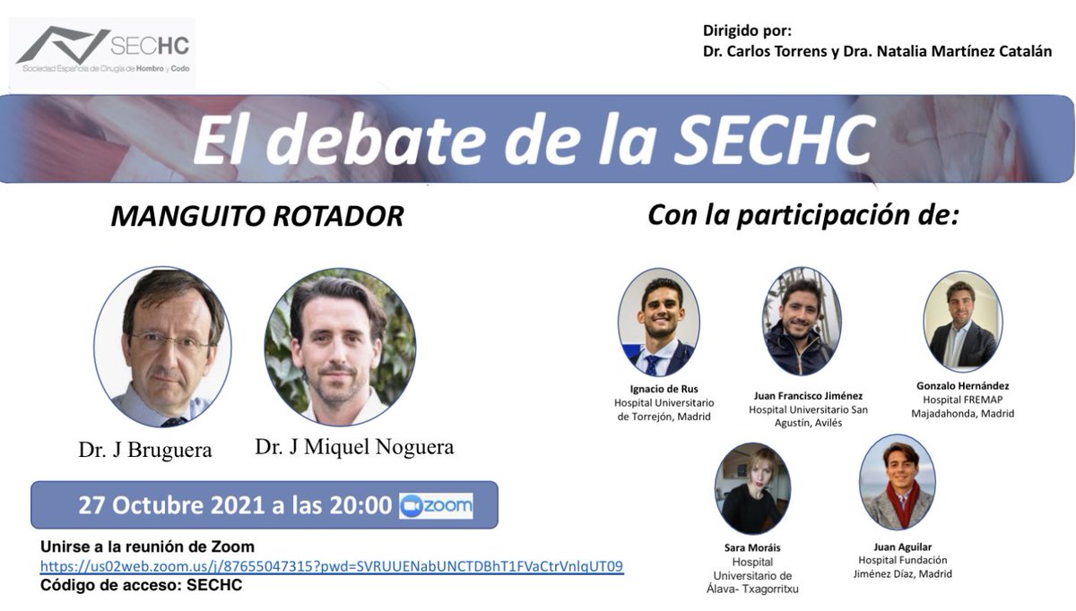 Te esperamos mañana‼️

📌”El debate de la SECHC”

✍🏻 MANGUITO ROTADOR

🗓 Miércoles 27 de octubre, 20:00 h.

Análisis y discusión de casos clínicos con grandes expertos y jóvenes cirujanos

👉🏻 Join Zoom Meeting

ID reunión: 876 5504 7315
Código: SECHC

sechc.us14.list-manage.com/track/click?u=…