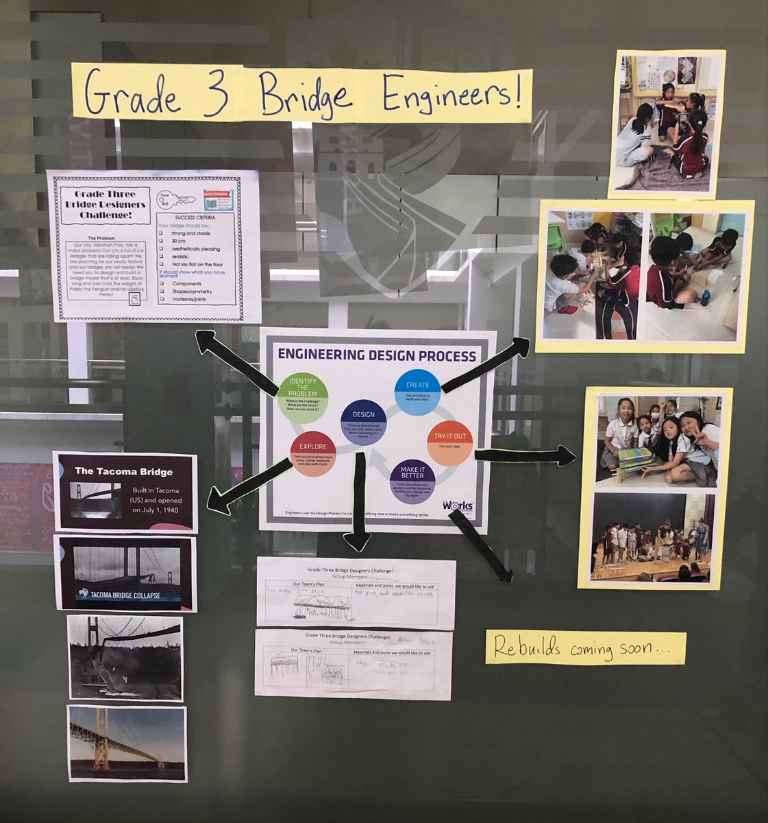 Grade 3 displays the process of designing bridges. It is great when students and teachers celebrate the process instead of focusing on the product. <a href="/ISNS_School/">International School of Nanshan Shenzhen (ISNS)</a> <a href="/ibpyp/">IB PYP</a> <a href="/AgencybyDesign/">Agency by Design</a> #pypchat