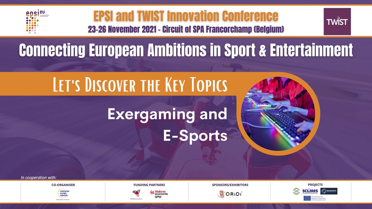 EPSI (@epsieu) on Twitter photo #EPSI and <a href="/Twisteurs/">Cluster TWIST</a> invite you to the Annual Conference 2021 next 23-26 November.
REGISTER NOW: bit.ly/3n6rhmL
At <a href="/circuitspa/">Spa-Francorchamps</a> (#Belgium) we will talk about new trends in #sport and #technology like #esports and #exergaming, a new way to #BeActive. #EPSI and <a href="/Twisteurs/">Cluster TWIST</a> invite you to the Annual Conference 2021 next 23-26 November.
REGISTER NOW: bit.ly/3n6rhmL
At <a href="/circuitspa/">Spa-Francorchamps</a> (#Belgium) we will talk about new trends in #sport and #technology like #esports and #exergaming, a new way to #BeActive.