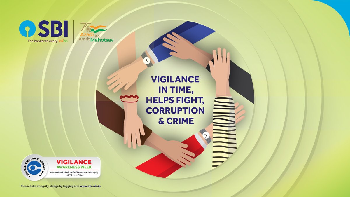 SBI has been awarded the Certificate of Commitment by the Central Vigilance Commission for adopting the #IntegrityPledge and upholding the highest standards of Integrity and good governance. Take e-pledge by visiting - pledge.cvc.nic.in

#VigilanceAwarenessWeek #SBI #CVC