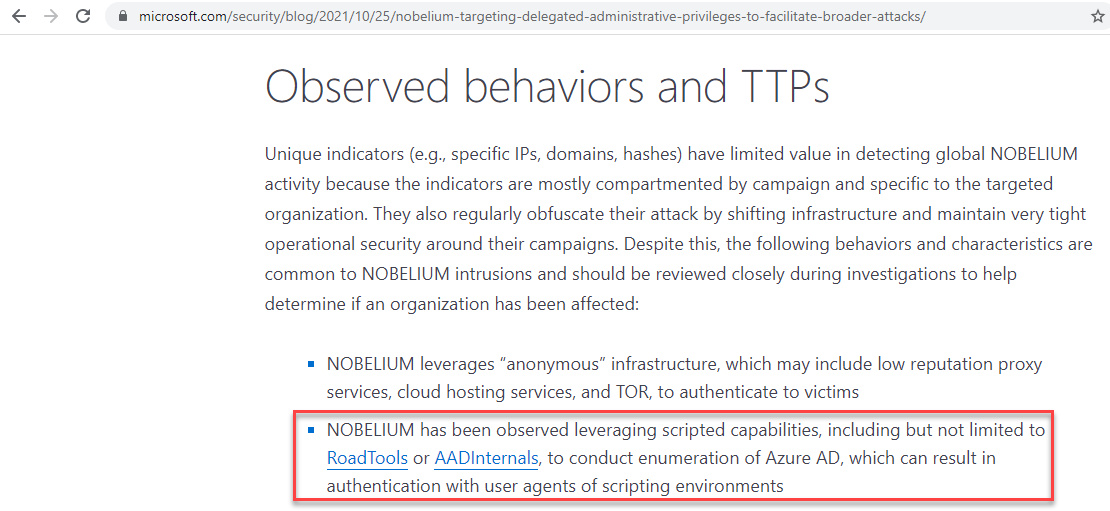DrAzureAD's tweet photo. User enumeration is a working method for performing reconnaissance. For instance, #NOBELIUM has utilised my #AADInternals and @_dirkjan's #RoadTools for this.
Please protect your accounts with MFA and make sure that users are registering their MFA methods too! https://t.co/oUx3wsO4oY
