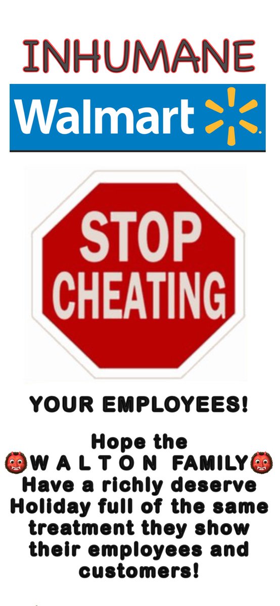 CheatersZuck's tweet photo. @realJSwitch @Walmart 👹WALMART👹
offers discounts just to #CON employees to spend their #money @ #evil #Walmart!

THATS #EXPLOITATION!

Worst than #slavery b/c #slaves do NOT pay to work.

We should all #Pray that the #Walton family get their well deserved dose of #Karma

#greed #greedy #waltons #bad https://t.co/DImYxcW1DC