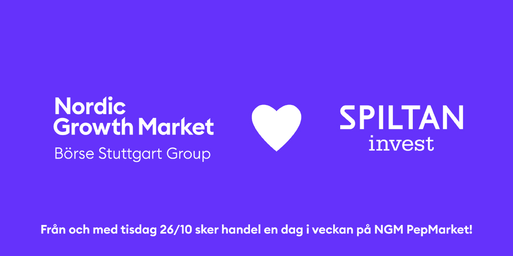 ngmexchange's tweet photo. Idag vÀlkomnar vi Investment AB Spiltan till Nordic Growth Market. Noteringen sÀnds live pÄ: https://t.co/bddTVAkgcK
@Spiltan @Join_Pepins
#notering #listing #ngmpepmarket #enablinggrowth #stocks #lansering #StockMarket https://t.co/CFHWvcPAFq