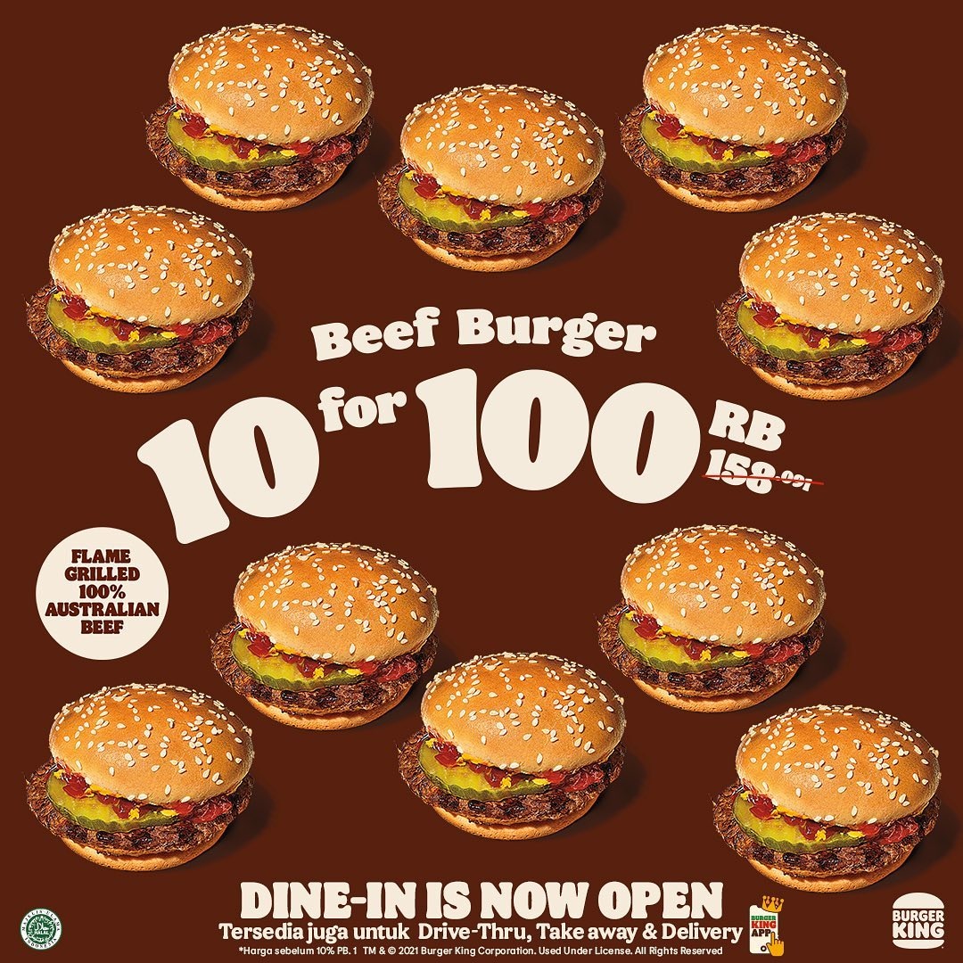 Haulshopee2's tweet photo. BEEF BURGER 10FOR100RIBU bisa buat makan ramean orang serumah. 
- Berlaku sampai 31 Oktober 2021
- Berlaku untuk Dine-in, Drive-thru, Takeaway, dan Delivery
- Tunjukkan gambar ini saat pembelian di kasir https://t.co/tjgefxfH1O