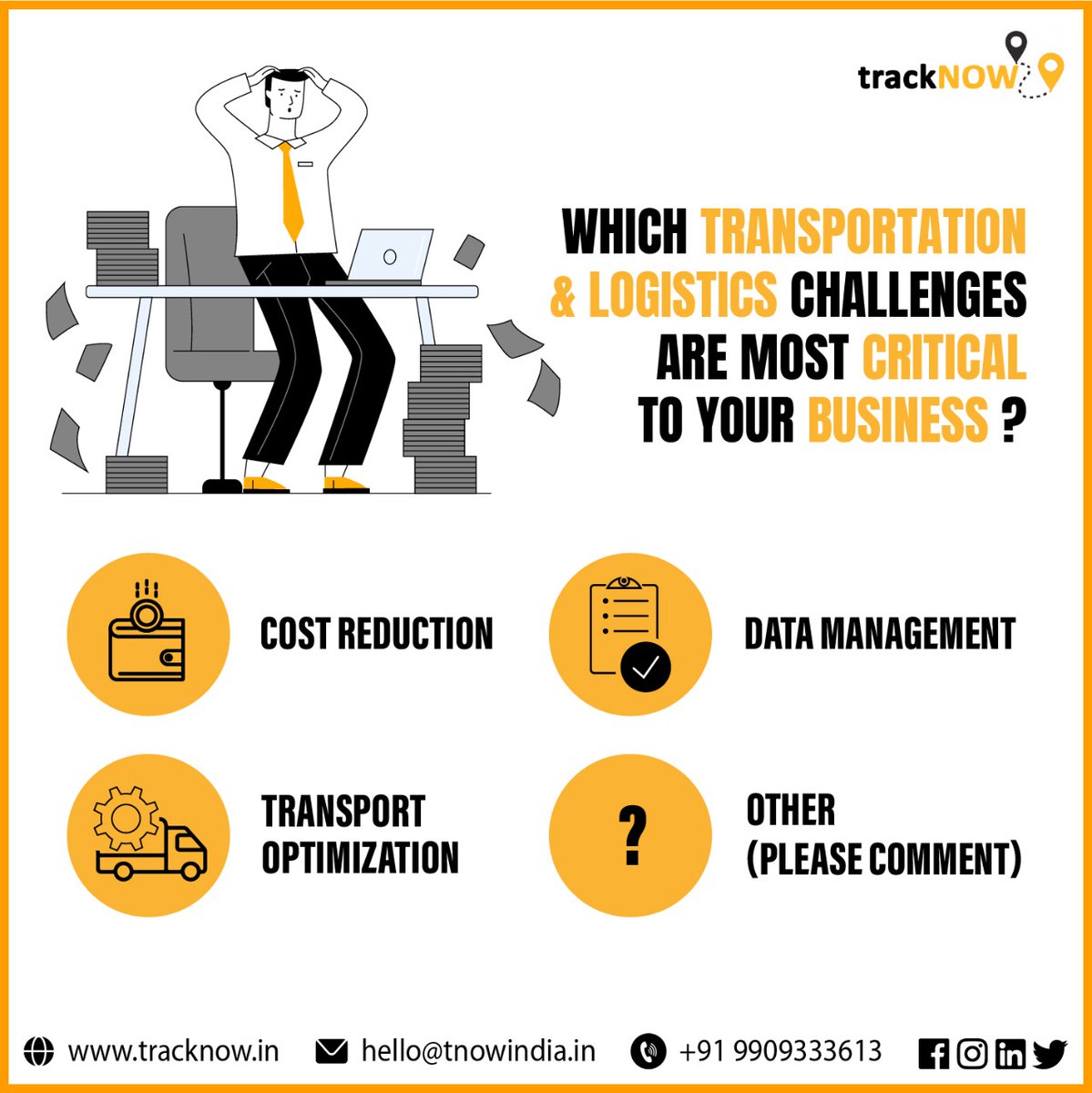 trackNOW_in's tweet photo. The Transport &amp; Logistics Industry is the backbone of Indian economy,&amp; the driving force behind all sectors, 
However, like all industries, it is confronting tremendous change in current times 

💁‍♀️https://t.co/5xrroI8bZX
#Tracknow 

#challenges #transportation #logisticsservices https://t.co/PcH0GuPKPD