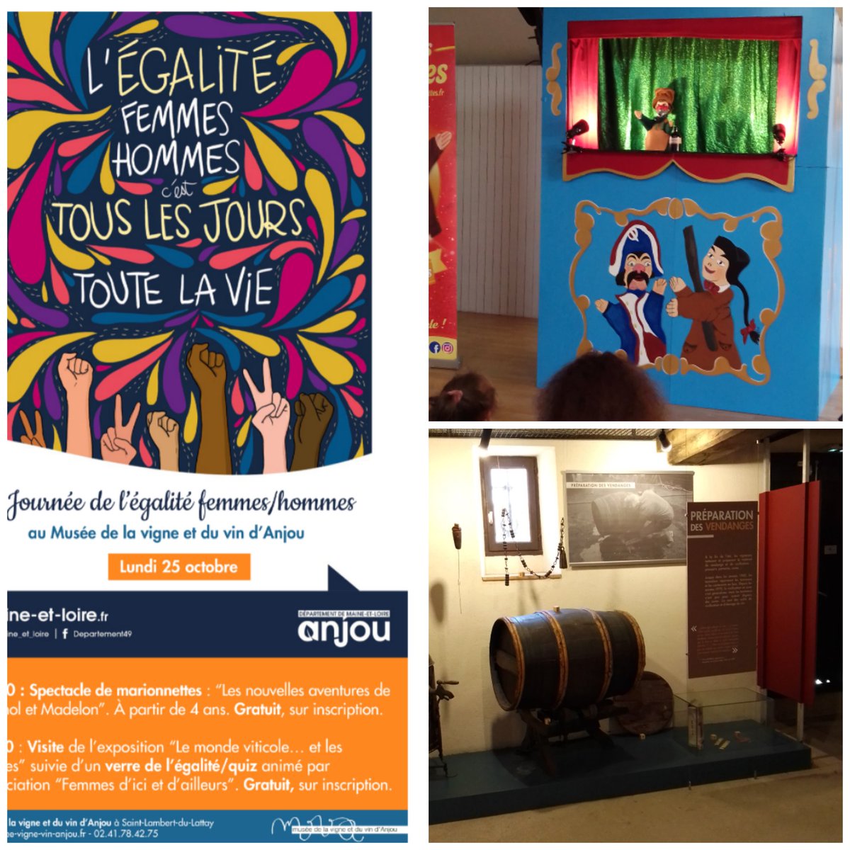 CorbinSemler's tweet photo. Heureuse de représenter @florencedabin au @musee_vin de St- Lambert-du-Lattay en cette journée  Égalité Femmes Hommes. Un partenariat actions solidaires avec  Exposition "Le monde viticole...et les femmes" et spectacle jeune public. Avec l'asso "Femmes d'ici et d'ailleurs" https://t.co/PL0fTxZPTA