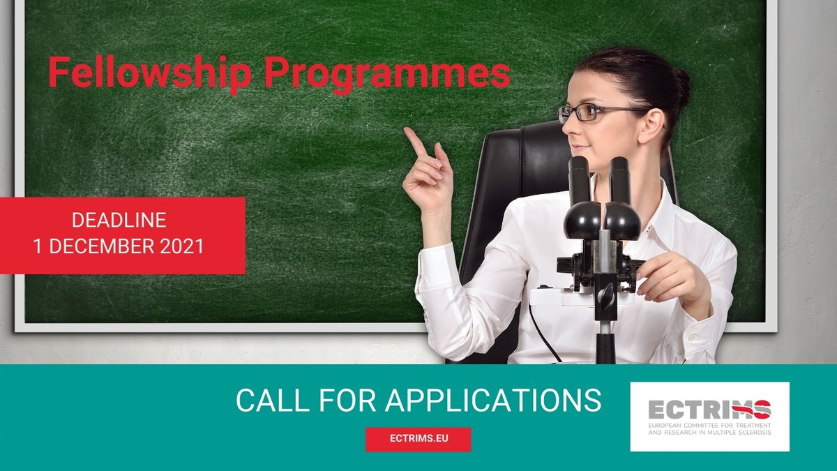 A wide range of post-degree research + clinical training #fellowships is awarded annually to motivated young researchers, clinicians, nurses +other MS-related professionals.

🗓Application Deadline: 1 Dec 21
 👉 lnkd.in/dQz_pGR6

#MSresearch #MultipleSclerosis #ECTRIMS2021