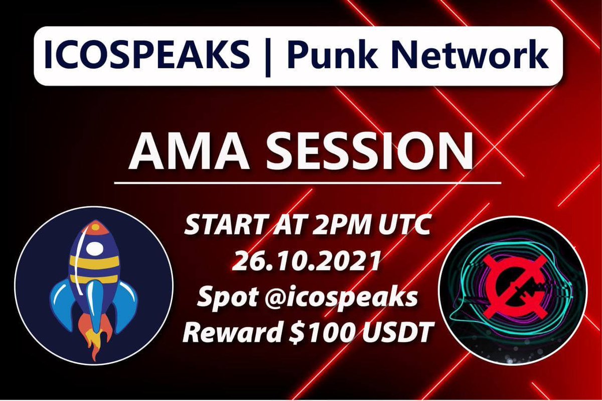 Let's kick off the whole week of listing celebrations with our first AMA with ICOSPEAKS

To enter:
🎯Venue: t.me/icospeaksnews
⏱ START AT 2PM 26.10.2021 UTC
💰Reward $100 USDT

Prepare your best questions and be ready to participate in time, see you there.