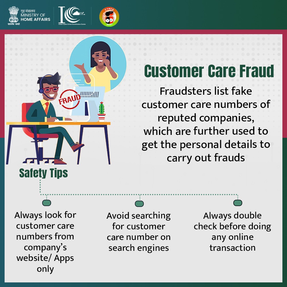Always search customer care numbers on company's website/Apps only. Avoid these search on search engines. Beware and Be #Cybersafe.