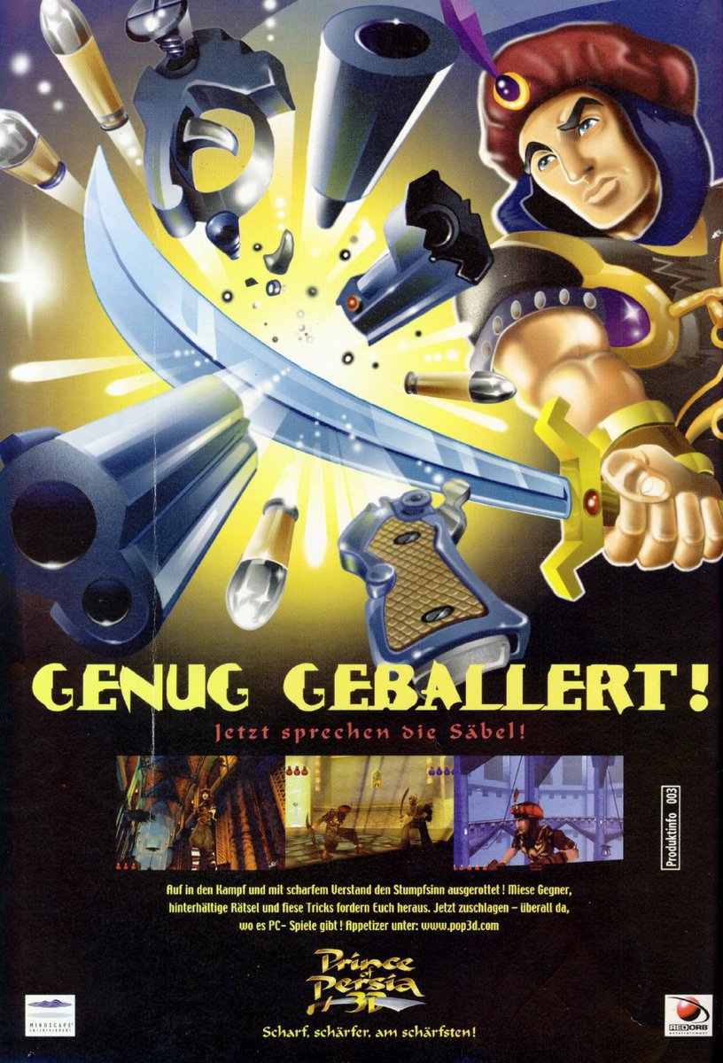 TakodanTweets's tweet image. 1999 German ad for the game 'Prince of Persia 3D' by #Mindscape #RedOrb on #PC
