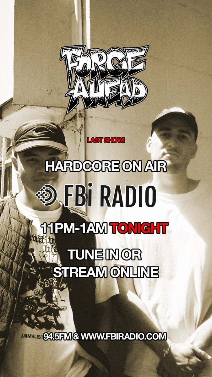 forgeaheadpod's tweet photo. Our final show on @fbiradio is tonight! New music from @lastriderecords and @lifelairregret as well as a ton of other hardcore classics. Tune in at 11pm on https://t.co/u4M3FrFep3 or 94.5FM if you’re in NSW https://t.co/29USWsJnaq