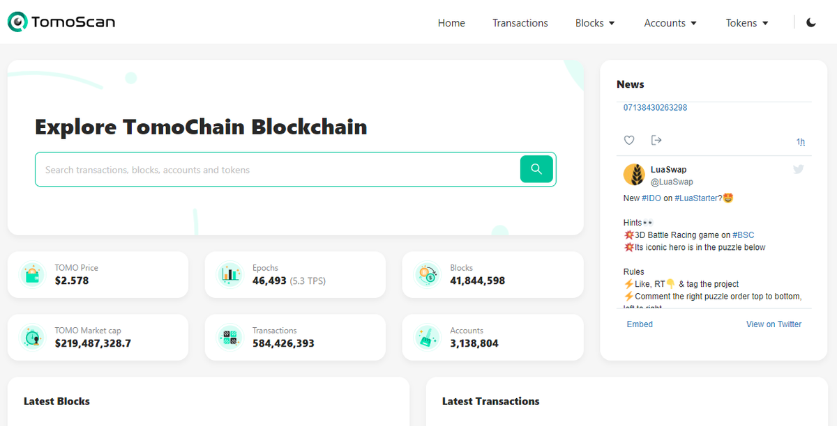 LuaSwap's tweet photo. #TomoScan Integration complete! 

With the new version of the #TomoScan, @LuaSwap users can now directly monitor transactions on the platform, with ease and improved customer experience! 

Visit⚡️https://t.co/EELMYB3LYR https://t.co/xeRnATPoKv