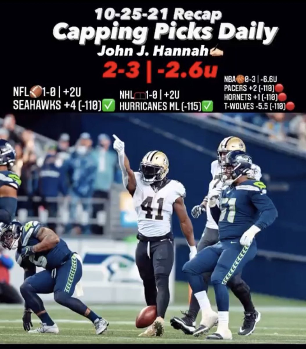 Capping_picks's tweet photo. 10•25•21 Recap
#PremiumKeyPicks
2-3 | -2.6u
#NFL 1-0 |+2u
NFL🏈continues to roll✅
Now 22-12-2 |+18.7u💰 on the Season!
Not the Day we were looking for overall at 2-3…
❤️Goodnight from Las Vegas♠️
#GamblingTwitter #bettingtips https://t.co/nOOJ6YsrFA