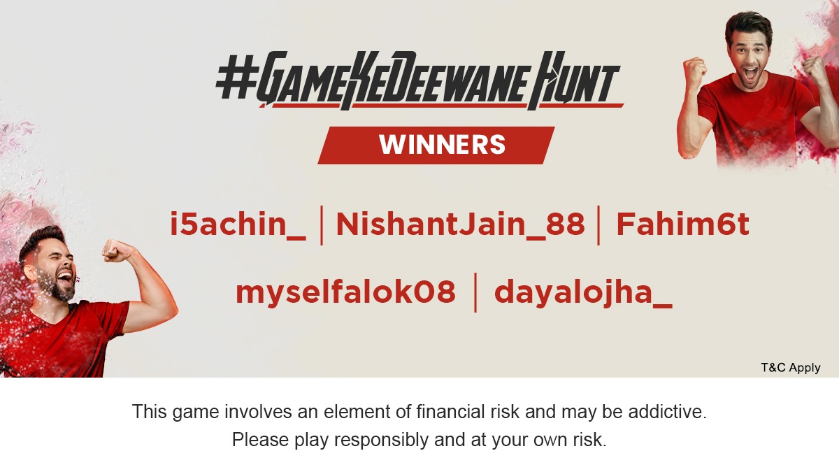 The hunt was successful! 🙌🏻 Thank you all for participating in the #GameKeDeewaneHunt 🍿 Congratulations to all the winners! 🎉 @i5achin_ @NishantJain_88 @Fahim6t @myselfalok08 @dayalojha_ DM us your contact details . (E-mail id ✉️ and phone number 📞)