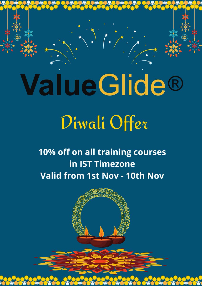 Celebrate this Diwali with Value Glide offer

We present a special offer of 10% off on all training courses in IST Timezone

Avail the offer now 
vsingh@valueglide.com
+44 20 8185 7789

#agiletraining #safecourses #Agile #ScaledAgile #SAFe #Scrum