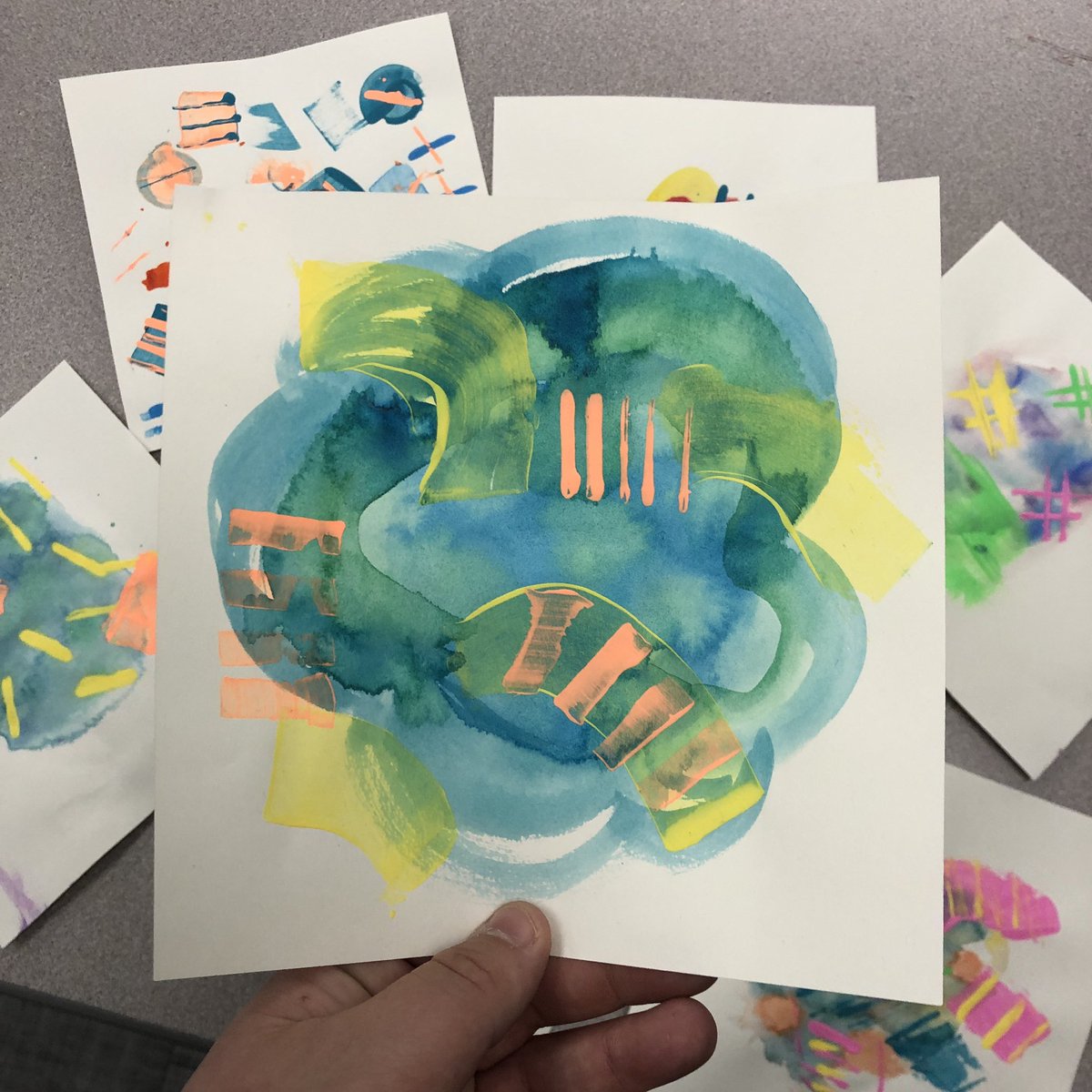 KLArtwithMsH's tweet photo. Sneak peek at the intuitive abstract art the 4th graders are creating this week. I can't wait to see how they continue to transform! #WayzataCreates #ArtFromTheHeart #KLArtists https://t.co/zjmc628XU7